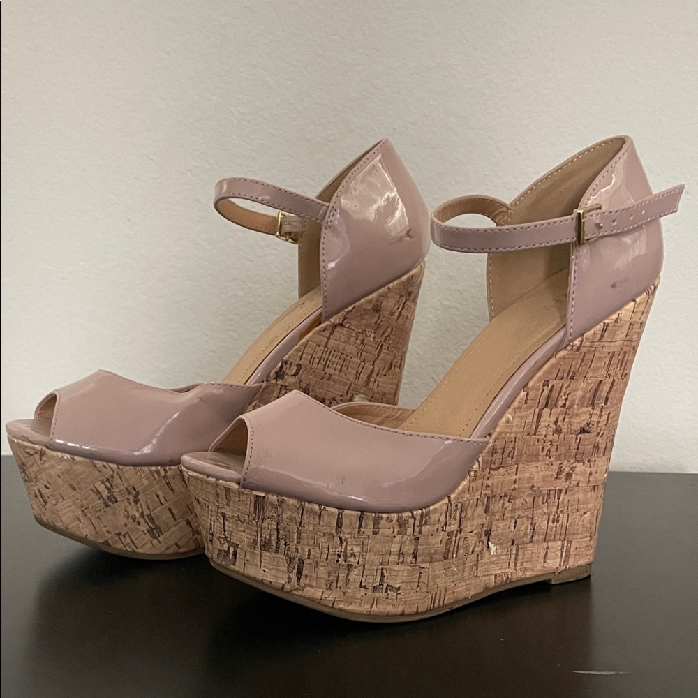 Forever 21 Nude Patent Wedge Sandals
